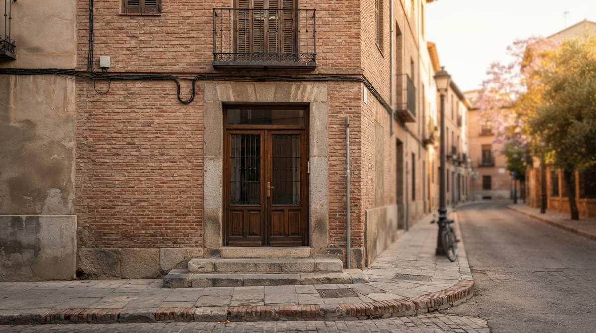 Desalojo de vivienda sin contrato de arrendamiento: portal de una vivienda en una calle española